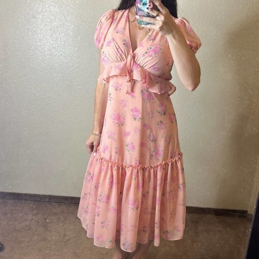LoveShackFancy for Target floral pink romantic ruffle midi dress 0